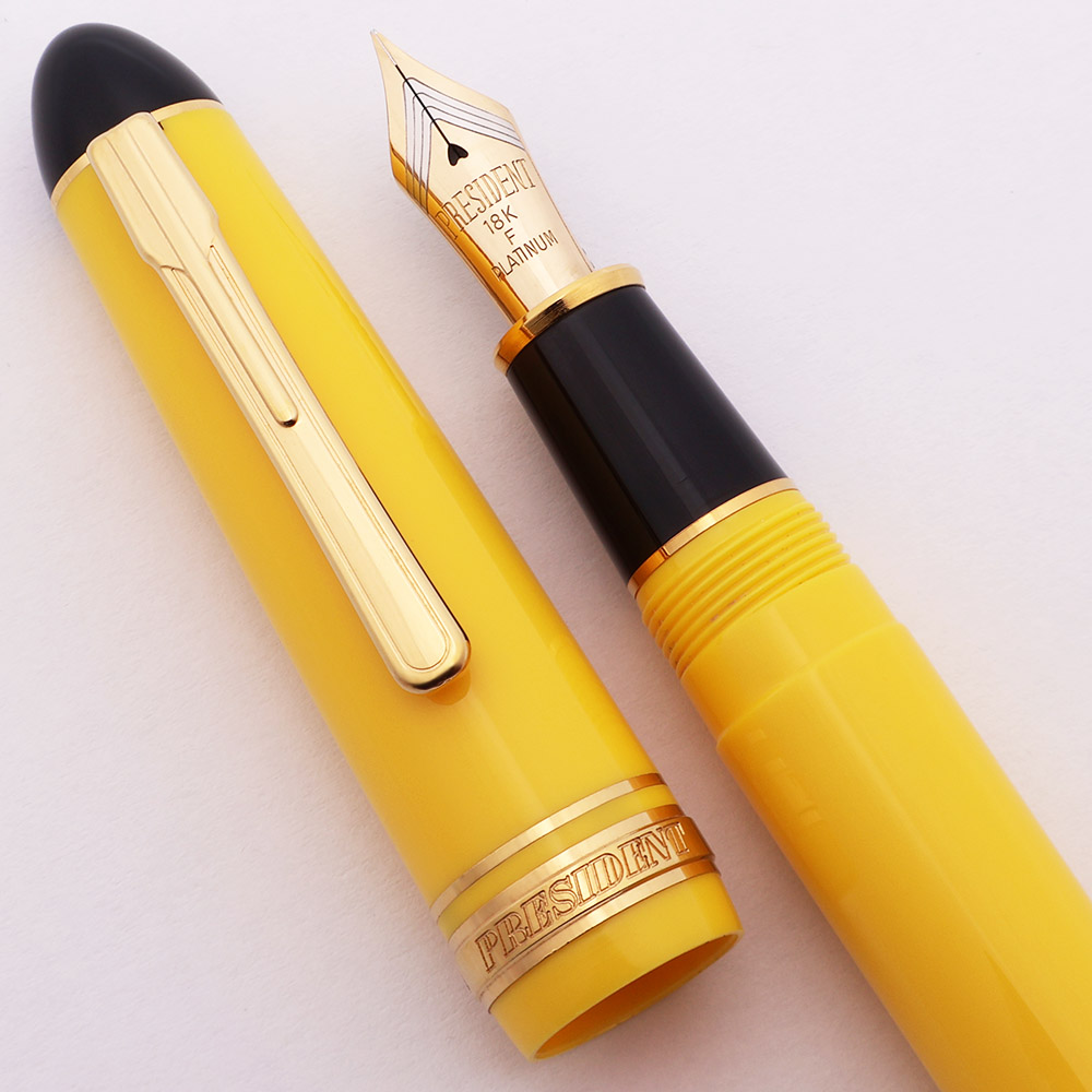 Platinum President Fountain Pen - Yellow and Black, Gold